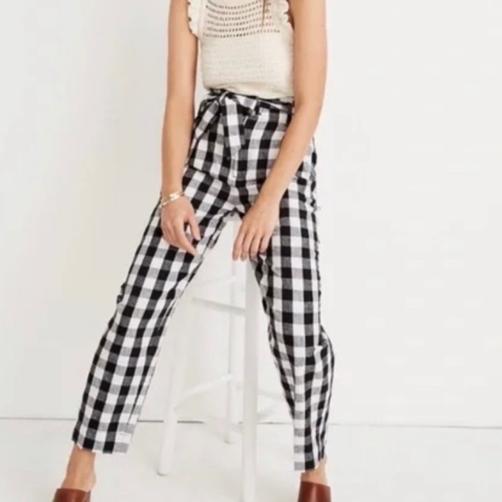 Madewell Black and White Checkered Paperbag Pants